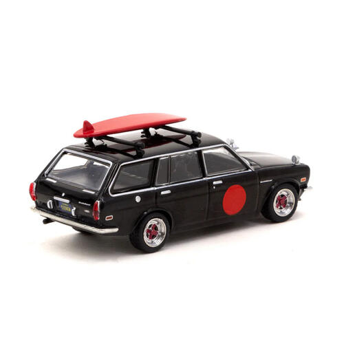 Tarmac Works 1/64 Datsun Bluebird 510 Wagon Black Surf Board With Roof Rack Included Mijo Exclusive