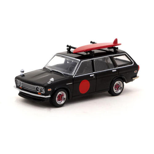 Tarmac Works 1/64 Datsun Bluebird 510 Wagon Black Surf Board With Roof Rack Included Mijo Exclusive -